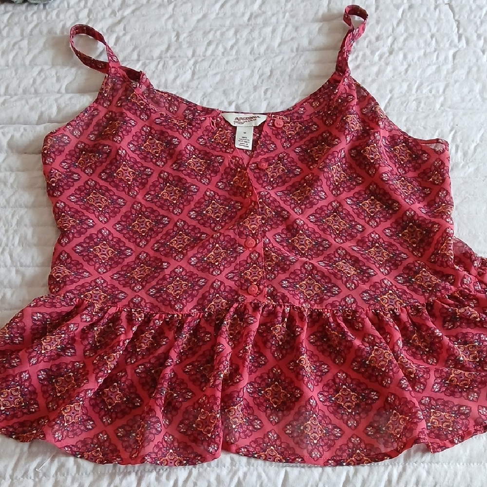 Y2K Arizona Jeans  Red Patterned Sheer Babydoll Top Size:M
